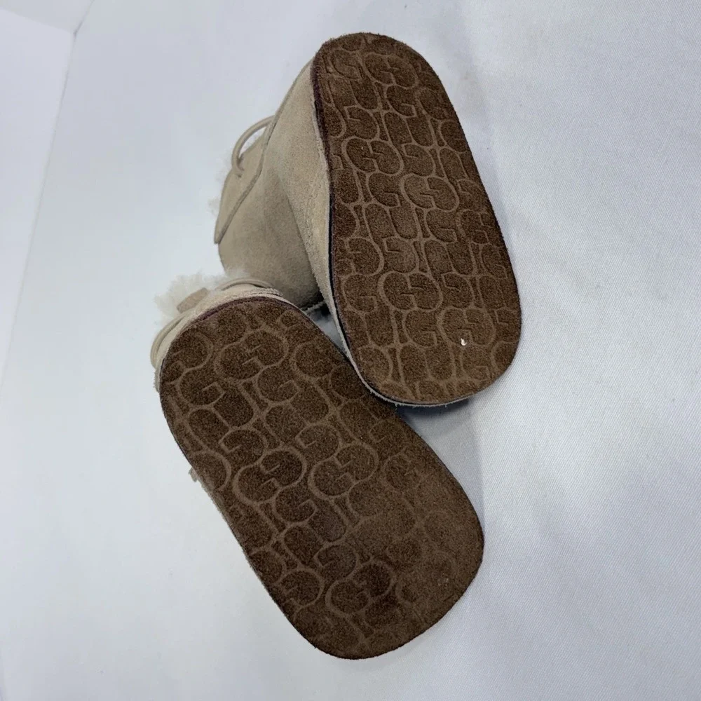 UGG Jesse Suede Sheepskin Boots Chestnut Tan Lace Back Infant Size S 2/3 5206